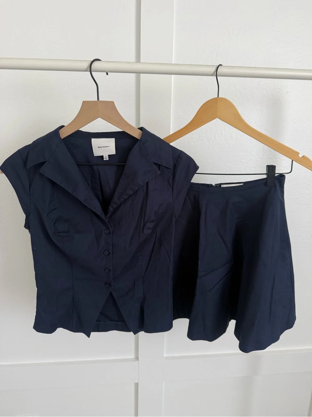 Reformation Chrissa Two Piece Skirt Set Navy Blue